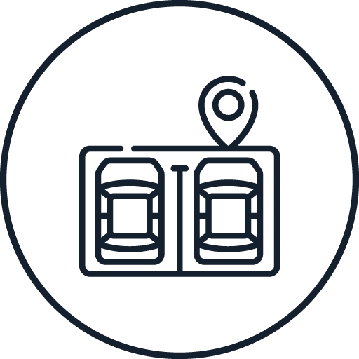 Icône de deux voitures sur des places de stationnement